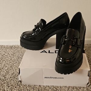 Aldo Shiny Black Platform Loafers